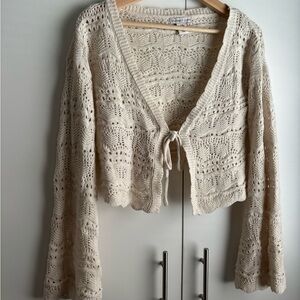 Sincerely Jules Cream Crochet Tie-Front Cardigan Sweater